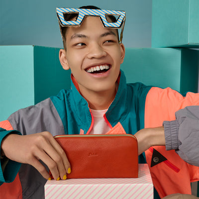 <Dakota> Oshikuchi (push lock) Long Wallet with Rounded Edges  / Orange