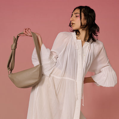 <bell la bell>  Italian Leather Half Moon Bag / Greige