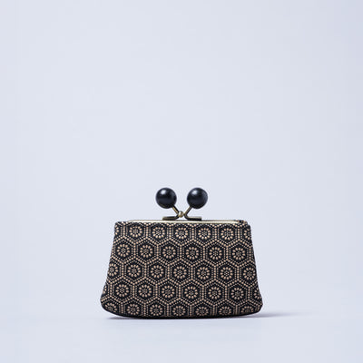 ＜キソラ＞古都印伝 がま口 ミニウォレット/瓢箪BLK (ブラック)