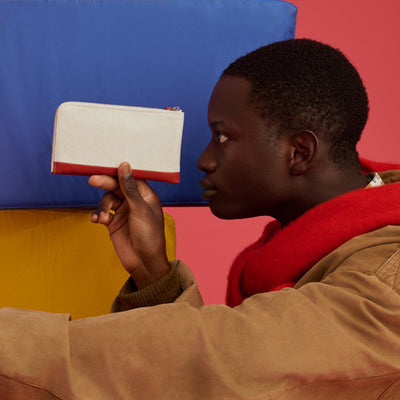 ＜numeri＞SOTTILE 雙色拼色 L型長夾/白色×紅色