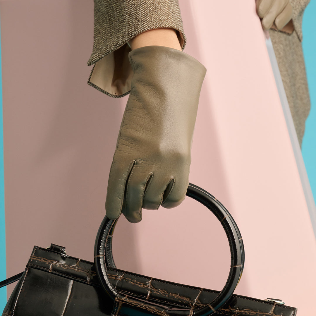 ＜平田商店＞羊皮短手套 女款/灰褐色