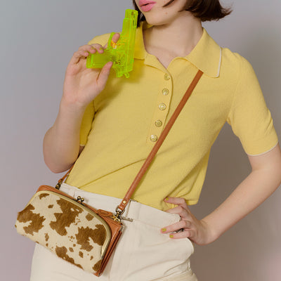 ＜artigiano＞口金式斜背錢包/乳牛色×駱駝色