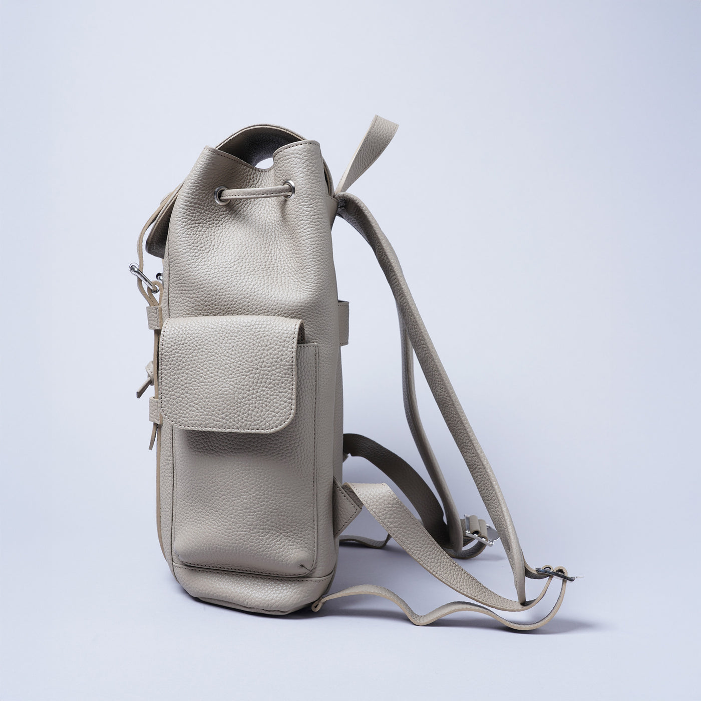 <LEZALI>  Embossed Leather Drawstring Day Backpack / Taupe
