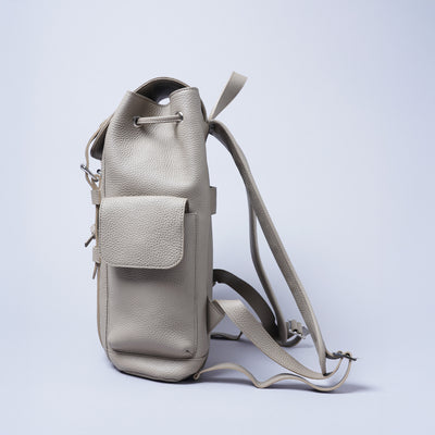 <LEZALI>  Embossed Leather Drawstring Day Backpack / Taupe