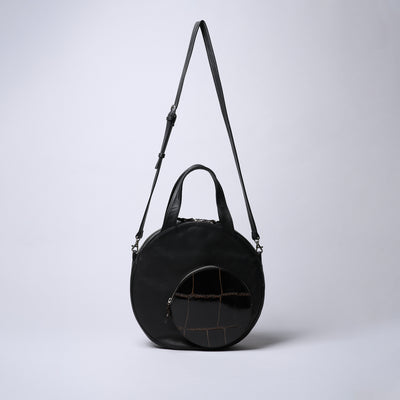 Apollon 兩用圓形斜背包 大/黑色