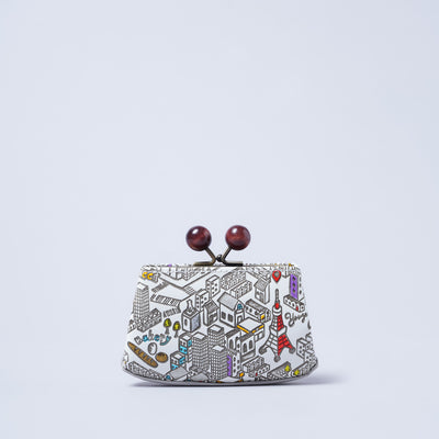 ＜kissora＞友禪文庫 口金迷你錢包/TOKYO（白色）