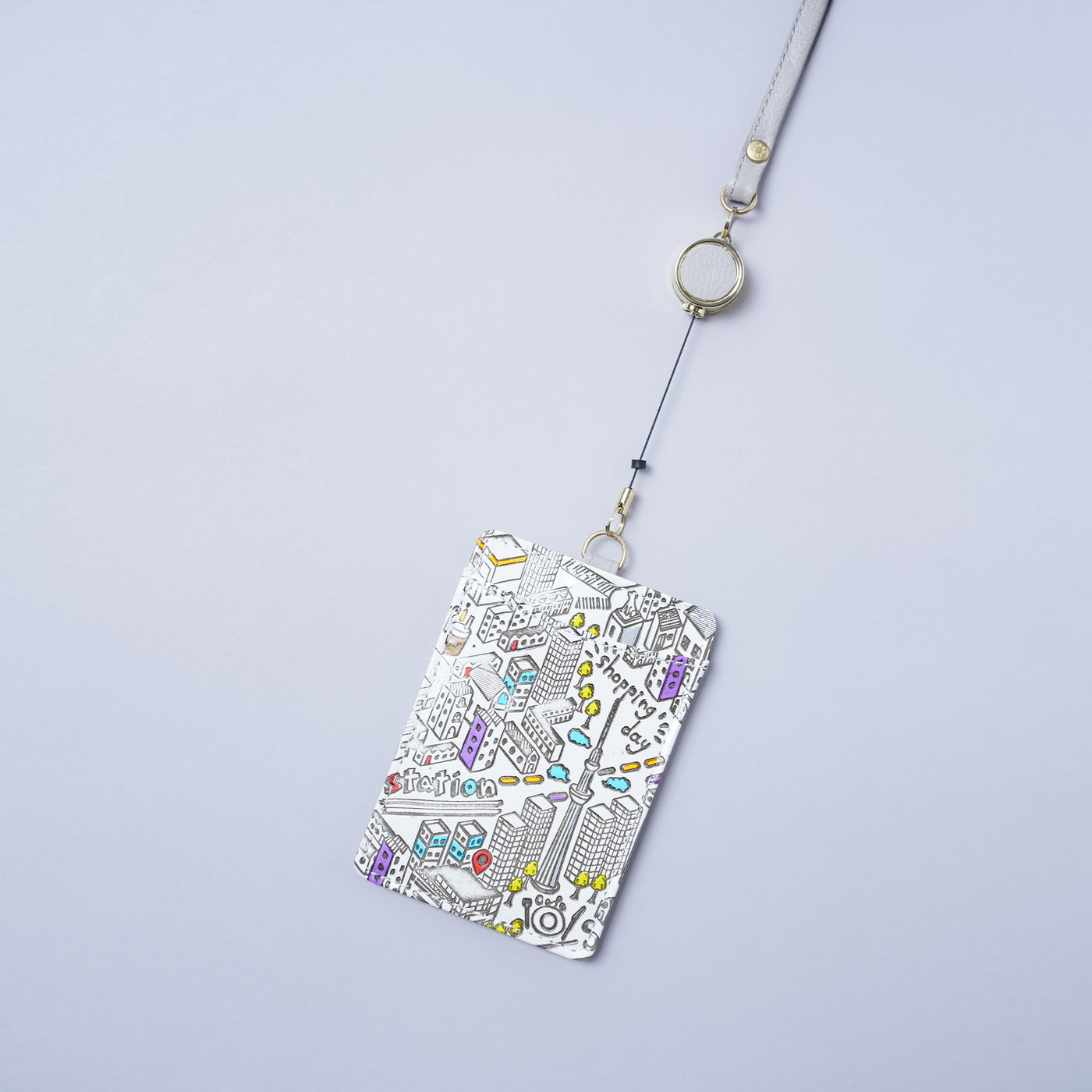 ＜キソラ＞友禅文庫 リール付き パスケース/TOKYO (ホワイト)