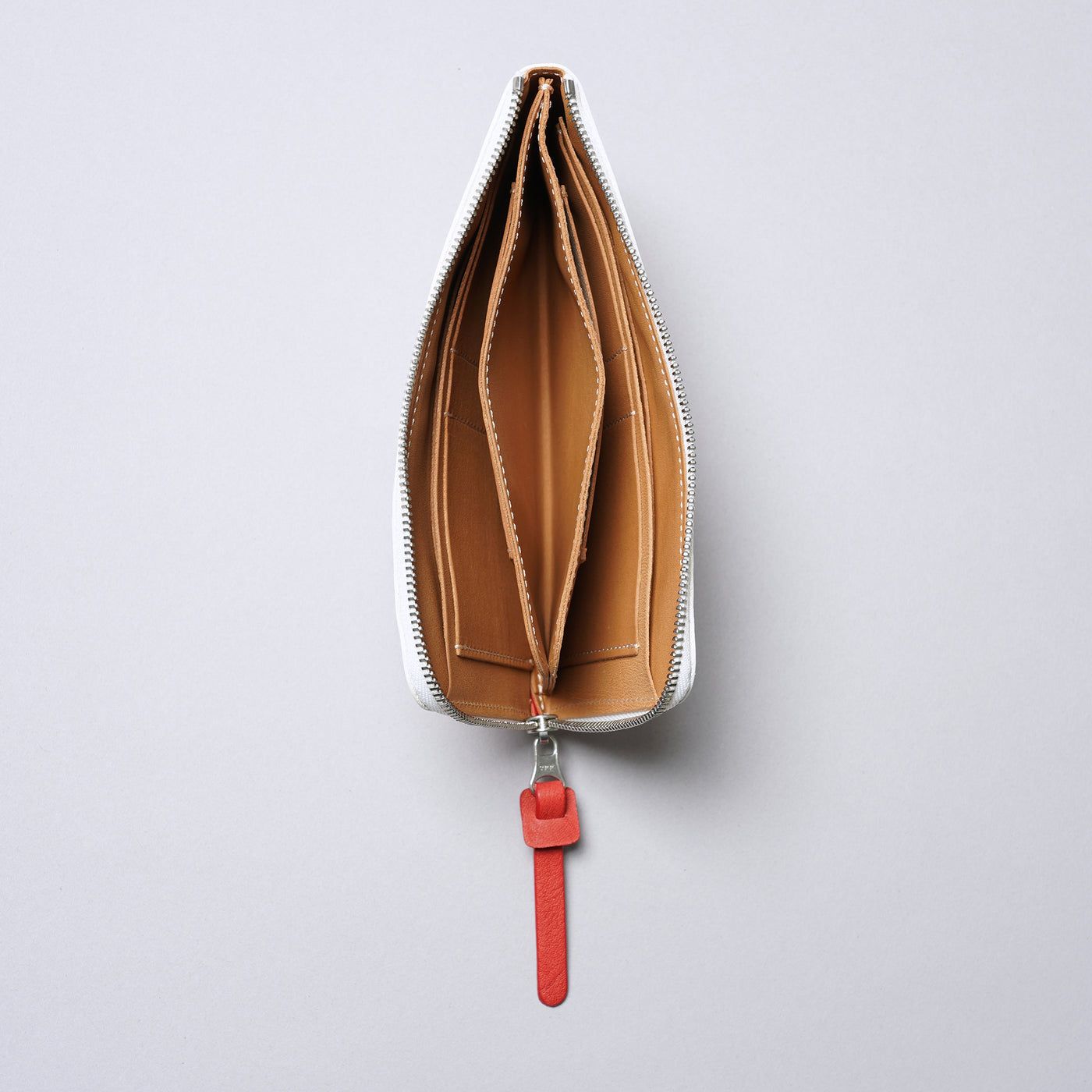 ＜numeri＞SOTTILE 雙色拼色 L型長夾/白色×紅色