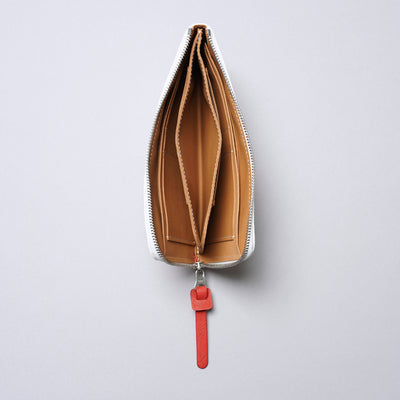 ＜numeri＞SOTTILE 雙色拼色 L型長夾/白色×紅色