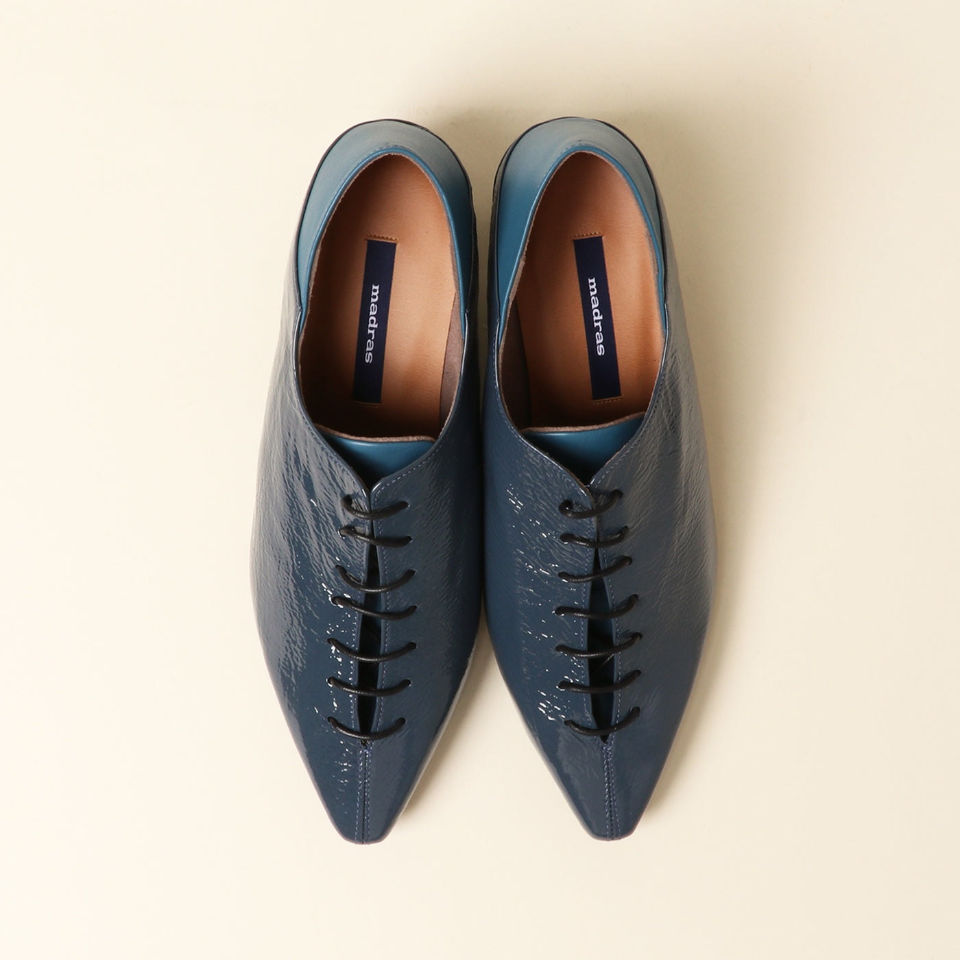 <Madras> Petite square toe lace-up pumps/dark blue